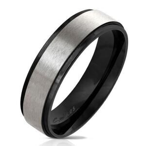 Black IP Stepped Edge with‎ Brushed Steel Center Stainless Steel Ring 13